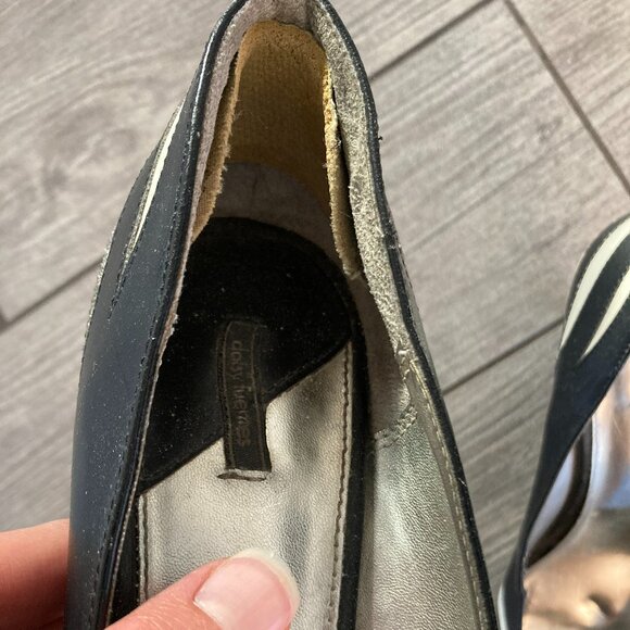 Daisy Fuentes Black and White Striped Peep Toe Heels - Picture 3 of 4